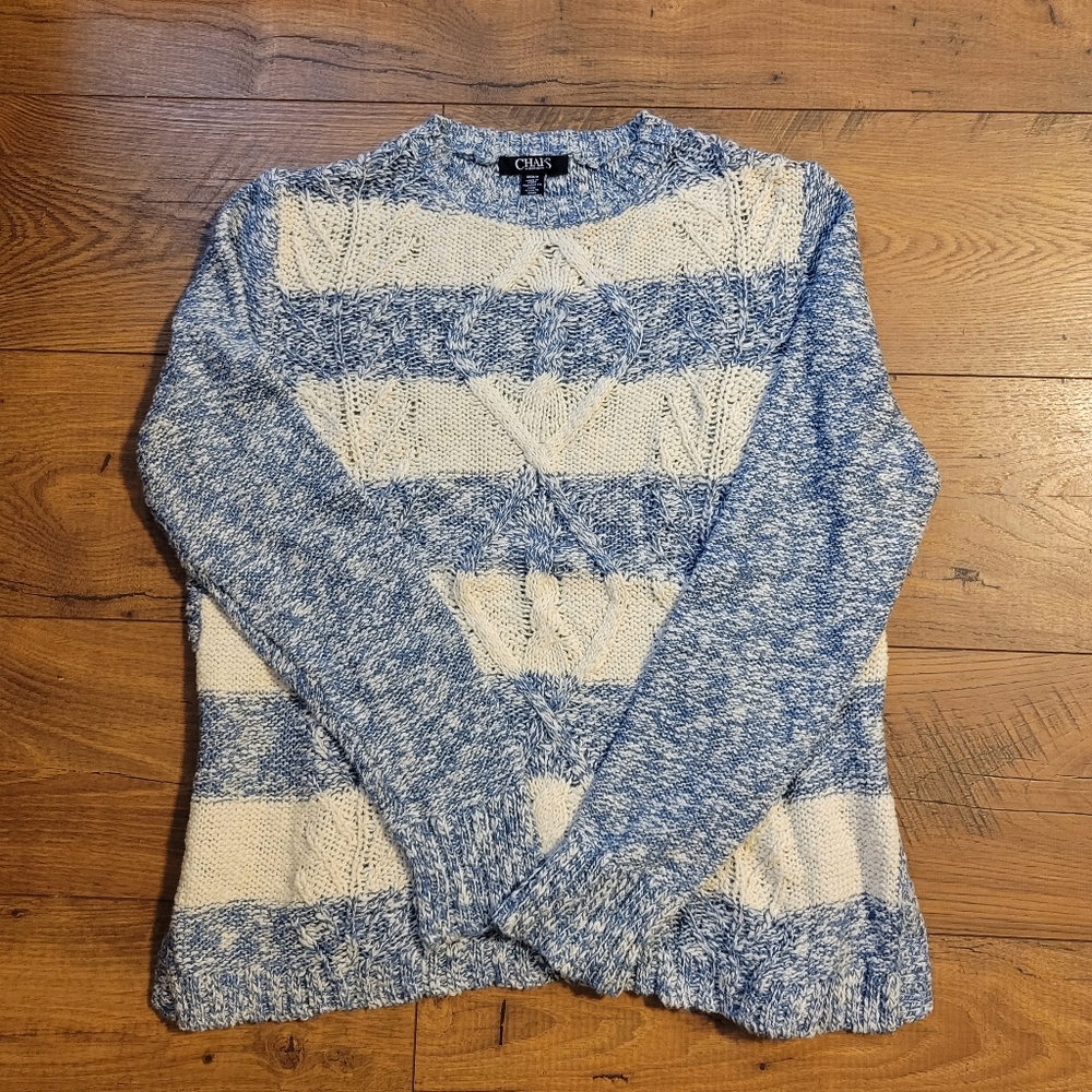 Chaps crew neck blue striped sweater size medium